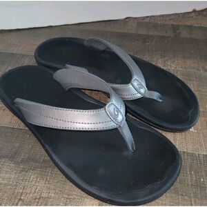 Olukai Ohana Sandal Womens Size 10 Gray Leather Summer Beach Comfort Flip Flops